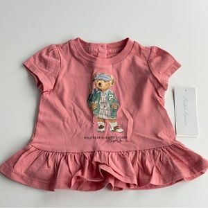 Ralph Lauren Baby Girls Short Sleeve Peplum Style Tee Pink NWT NEW